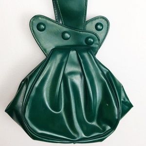 VTG 80's Green Vinyl Unique Shape Wrist Purse